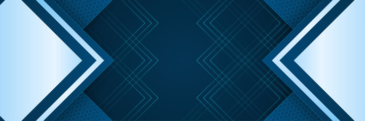 Shadow shape Dark Blue Abstract Geometric Wide Banner Design Background
