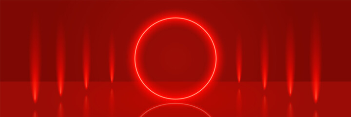 Circle Low Light Technology Red Abstract Geometric Wide Banner Design Background