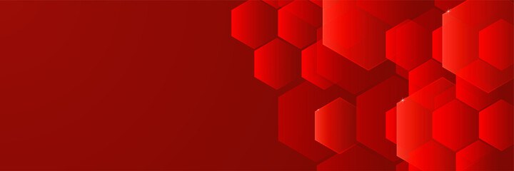 Hexa Dark Red Abstract Geometric Wide Banner Design Background