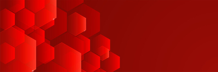 Hexa Dark Red Abstract Geometric Wide Banner Design Background