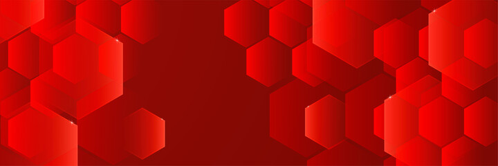 Hexa Dark Red Abstract Geometric Wide Banner Design Background