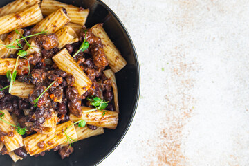 pasta alla arrabiata beans and vegetables pasta healthy meal diet snack on the table copy space food background rustic. top view veggie vegan or vegetarian food no meat