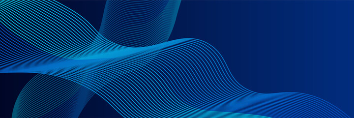 Wave Blend Blue Abstract Geometric Wide Banner Design Background