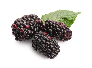 Tasty ripe blackberries on white background