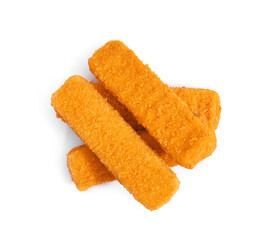 Tasty fish nuggets on white background