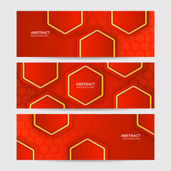 Fototapeta na wymiar Hexa Line Red Abstract Geometric Wide Banner Design Background