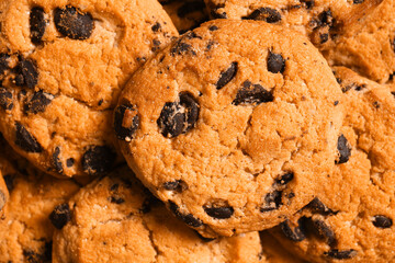 Tasty chocolate chips cookies, closeup