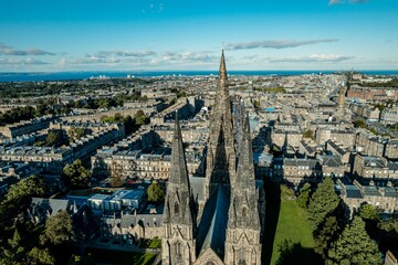 Famous cathedral in Scotland, St Mary's Cathedral in Edinburgh with stunning vaulted ceilings and Great Bell in its tower. Spectacular neo-gothic masterpiece, tallest parish church in Scotland