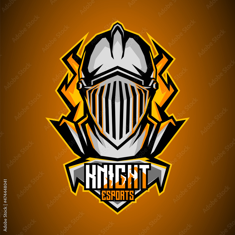 Wall mural esport mascot of medieval knight head, this cool and fierce image is suitable for esport team logos or for fighting club logo, can be used t-shirt or merchandise design