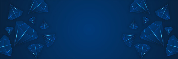 Diamond Blue Abstract 3d Wide Banner Design Background
