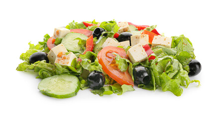 Fresh Greek salad on white background
