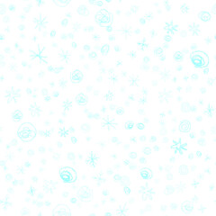 Hand Drawn Snowflakes Christmas Seamless Pattern. Subtle Flying Snow Flakes on chalk snowflakes Background. Amazing chalk handdrawn snow overlay. Enchanting holiday season decoration.