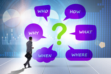 Concept of many questions with businessman