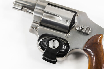 Trigger lock on 38 caliber revolver hand gun.
