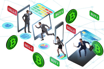 Cryptocurrency trading concept with business people
