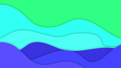 Wave papercut Blue green Colorful Abstract Geometric Design Background