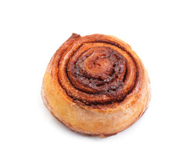 Delicious cinnamon roll on white background