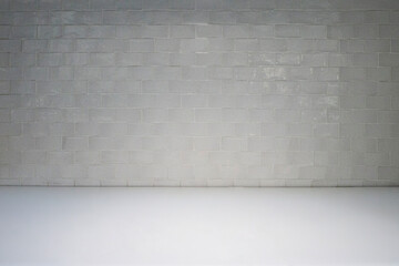 table with white ceramic tile wall, product display template