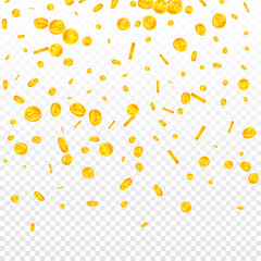 Chinese yuan coins falling. Excellent scattered CNY coins. China money. Stunning jackpot, wealth or success concept. Vector illustration.