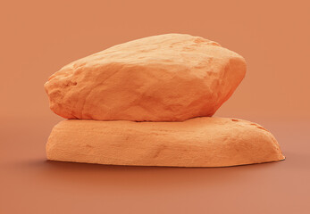 Single color yellow rocks in a flat yellow color background for product displays with copy space, 3d Rendering