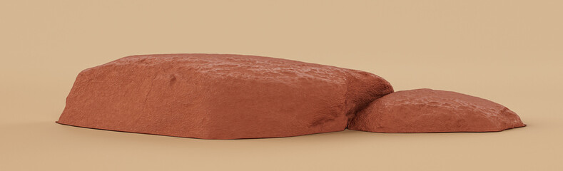 Brown color rocks in a flat color background, for product displays with copy space, 3d Rendering