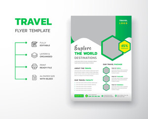 Travel Holiday Summer travel and tourism flyer template for poster design on Beach view background use for travel agency promotion catalog Template Design