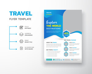 Travel Holiday Summer travel and tourism flyer template for poster design on Beach view background use for travel agency promotion catalog Template Design