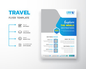 Travel Holiday Summer travel and tourism flyer template for poster design on Beach view background use for travel agency promotion catalog Template Design