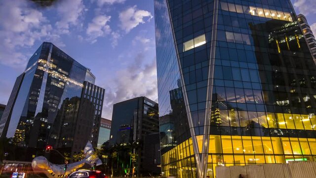 Modern office buildings on Faria Lima Avenue, during early evening in Sao Paulo city
