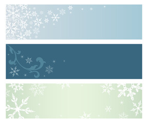 Fototapeta na wymiar A set of three wintery snowflake themed banners with copyspace 