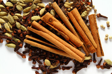 Texture of spices on white background