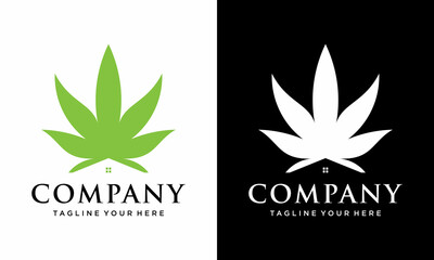 Fototapeta na wymiar Cannabis home weed leaf Letter logo design modern vector editable minimal. on a black and white background.