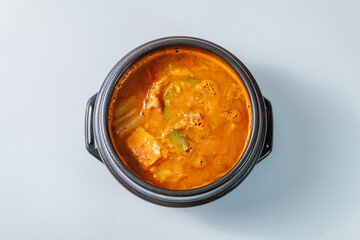 Cheonggukjang, Korean style rich soybean paste stew : A stew made with a thick soybean paste called cheonggukjang (similar to Japanese natto) with dubu (soybean curd / tofu)