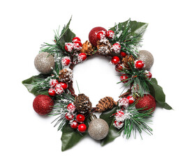 Fototapeta na wymiar Beautiful Christmas wreath isolated on white background