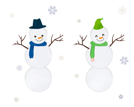 Illustration set of a snowman wrapped in a muffler