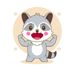 Cute strong raccoon cartoon character