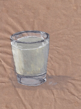 Glass of milk illustration on recycled paper