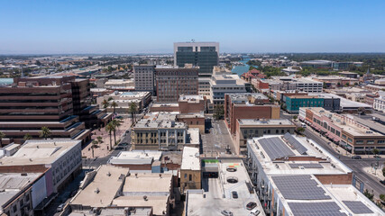 Daytime view of the downtown city center of Stockton, California, USA. - obrazy, fototapety, plakaty