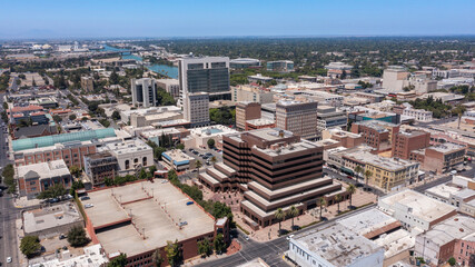 Daytime view of the downtown city center of Stockton, California, USA. - obrazy, fototapety, plakaty