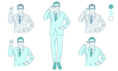 Illustration set of the businessman wearing glasses (white background, vector, cut out)