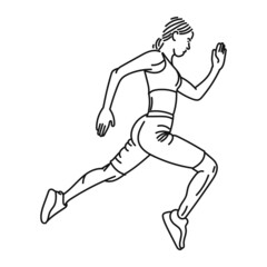 Fototapeta na wymiar line art woman posing in running style