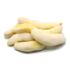 Pile of Peeled white turmaric on white background.