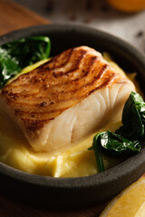 Fried white fish with mashed potatoes