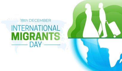 Green and Blue International Migrants Day Background Illustration with World Map