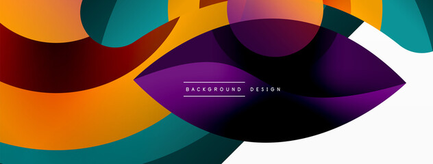 Obraz premium Abstract background with color geometric shapes. Beautiful minimal backdrop with round shapes circles and lines. Geometrical design. Vector illustration