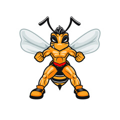 Muscular bee cartoon illustration