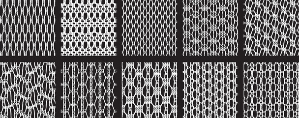 Set of 10 seamless patterns in lace mesh style. Pattern is suitable for fabric or wrapping paper. - obrazy, fototapety, plakaty