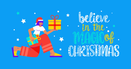 Young woman puts gifts