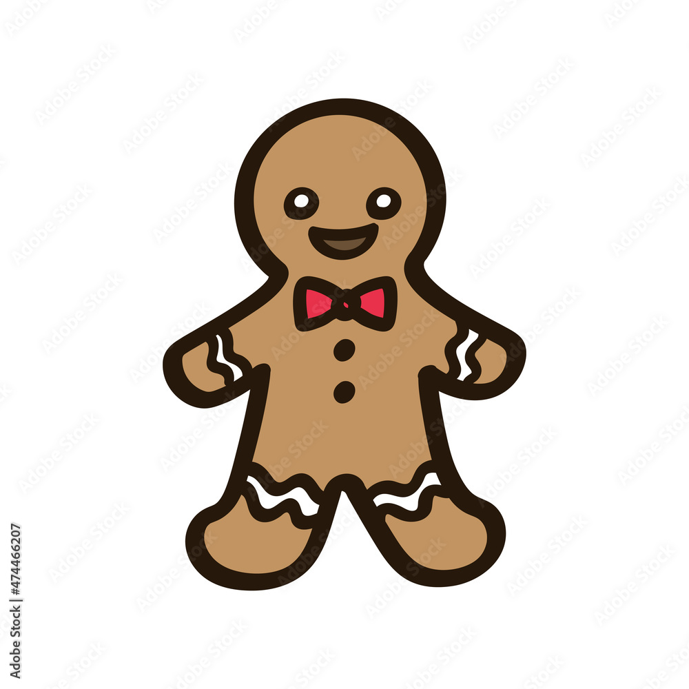 Wall mural Gingerbread man with bow tie doodle clipart