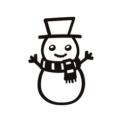 Happy snowman wearing hat and scarf outline doodle clipart